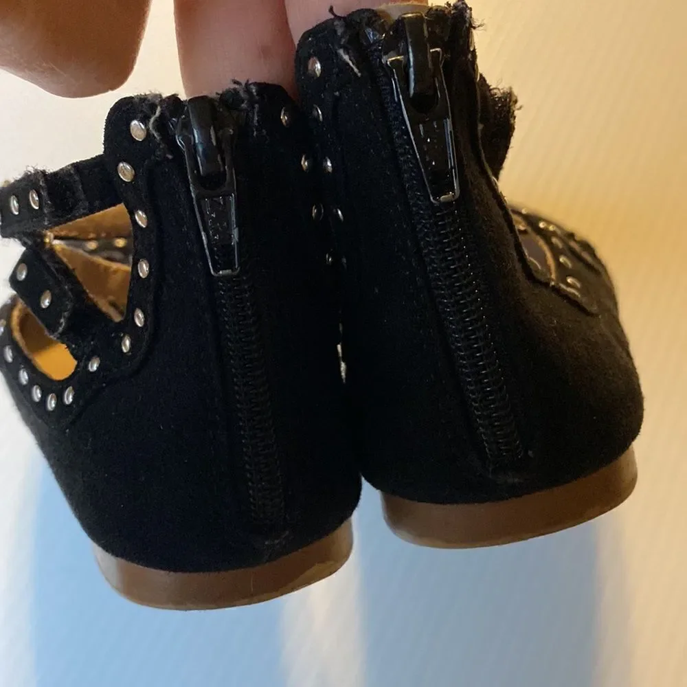Zara Girls kids Black Cage Silver Stud faux suede Flats shoes -28/US 5
